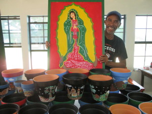 La Posada Providencia client, Ruben, who is from Cuba, displays his art.